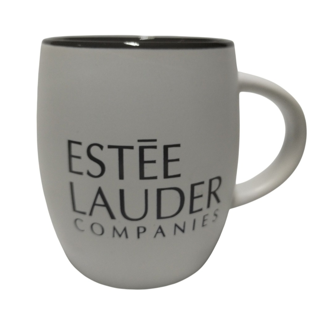 Estee Lauder Companies Coffee Mug Matte White Black Interior Ceramic Barrel Cup